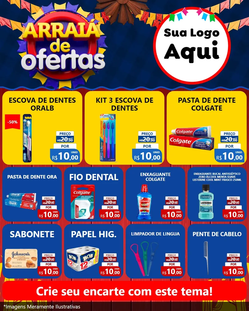 Modelo de Rede Social para Feed Instagram com o tema Arraiá de Ofertas para Higiene Pessoal