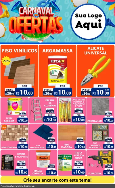 Modelo de Encarte para Encarte Grande com o tema Carnaval de Ofertas para Material para Construção