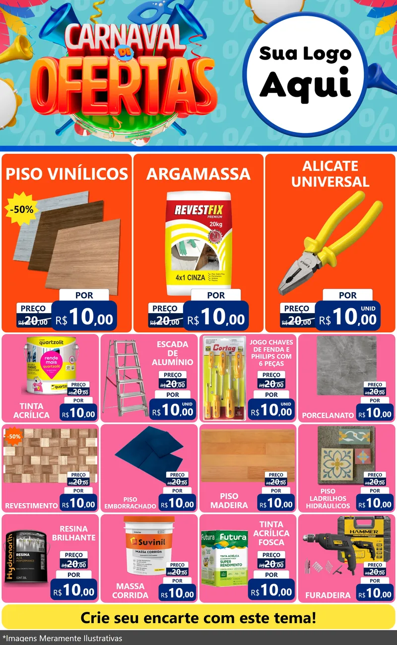 Modelo de Encarte para Encarte Grande com o tema Carnaval de Ofertas para Material para Construção