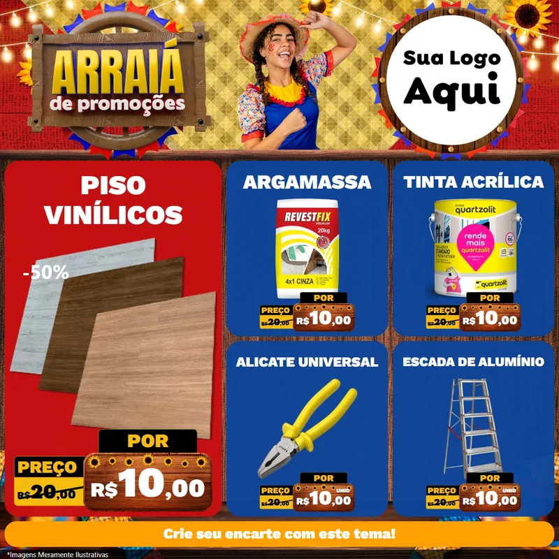 Modelo de Rede Social para Feed Facebook com o tema Arraiá de Promoções para Material para Construção