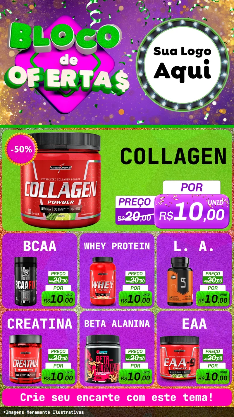 Modelo de Rede Social para Stories com o tema Bloco de Ofertas para Suplementos alimentares