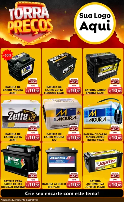 Modelo de Encarte para Encarte Grande com o tema Torra Preços para Baterias Elétricas