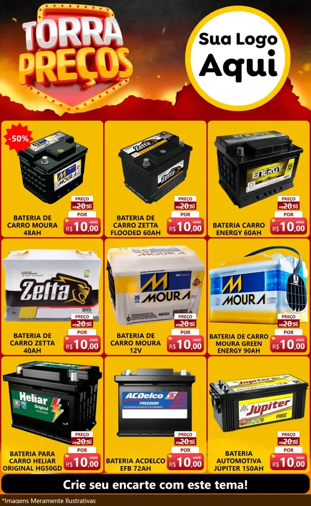 Modelo de Encarte para Encarte Grande com o tema Torra Preços para Baterias Elétricas