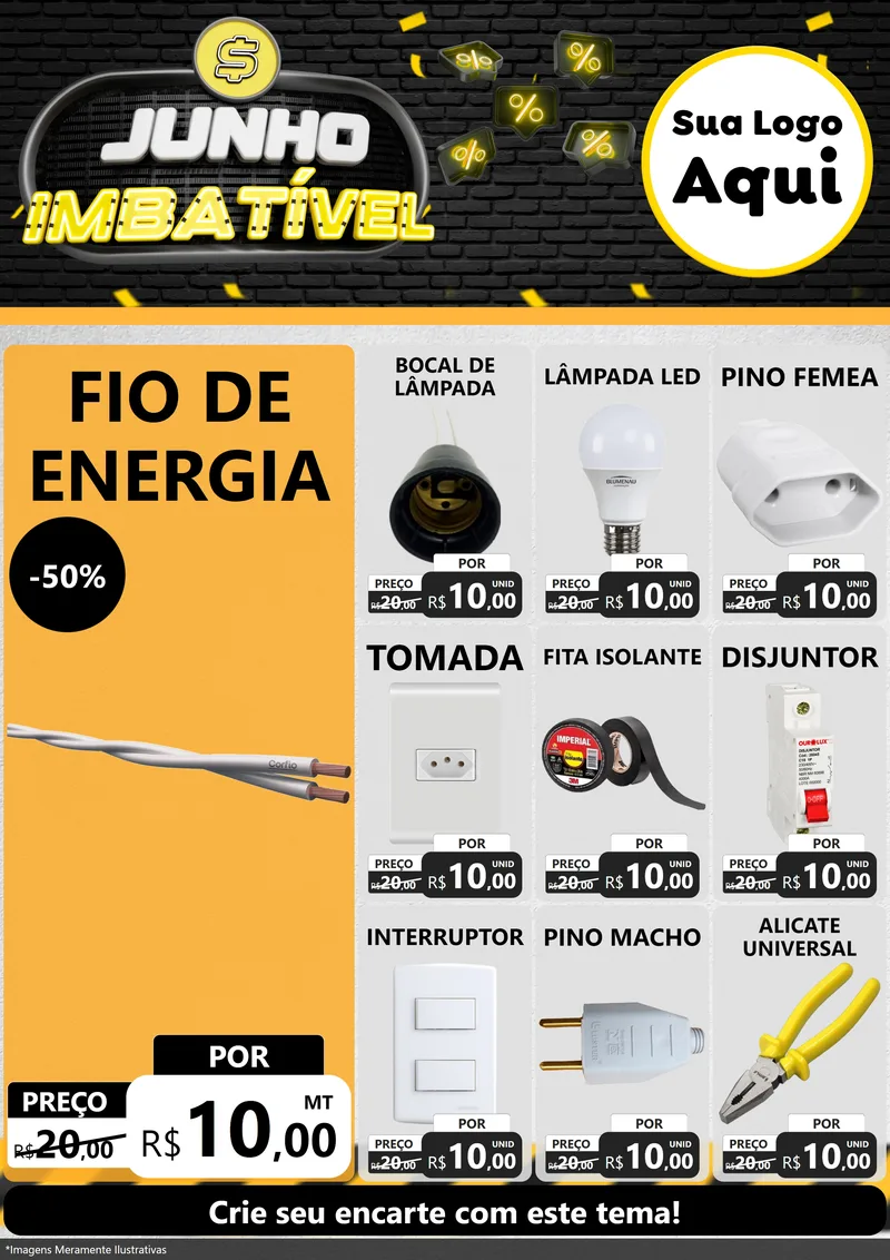 Modelo de Encarte para Encarte A4 Vertical com o tema Junho Imbatível para Materiais Elétricos