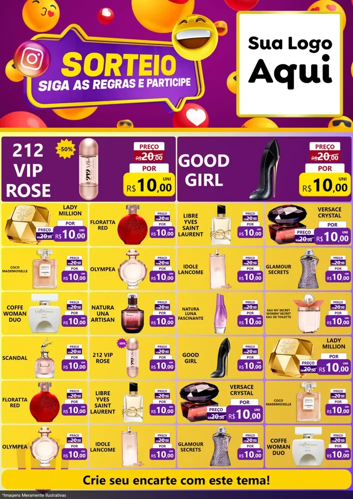 Modelo de Encarte para Encarte A4 Vertical com o tema Sorteio para Perfumes