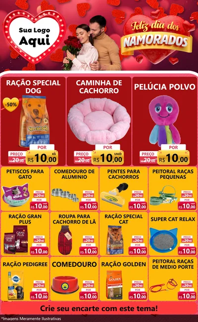 Modelo de Encarte para Encarte Grande com o tema Feliz Dia Dos Namorados para Pet Shop