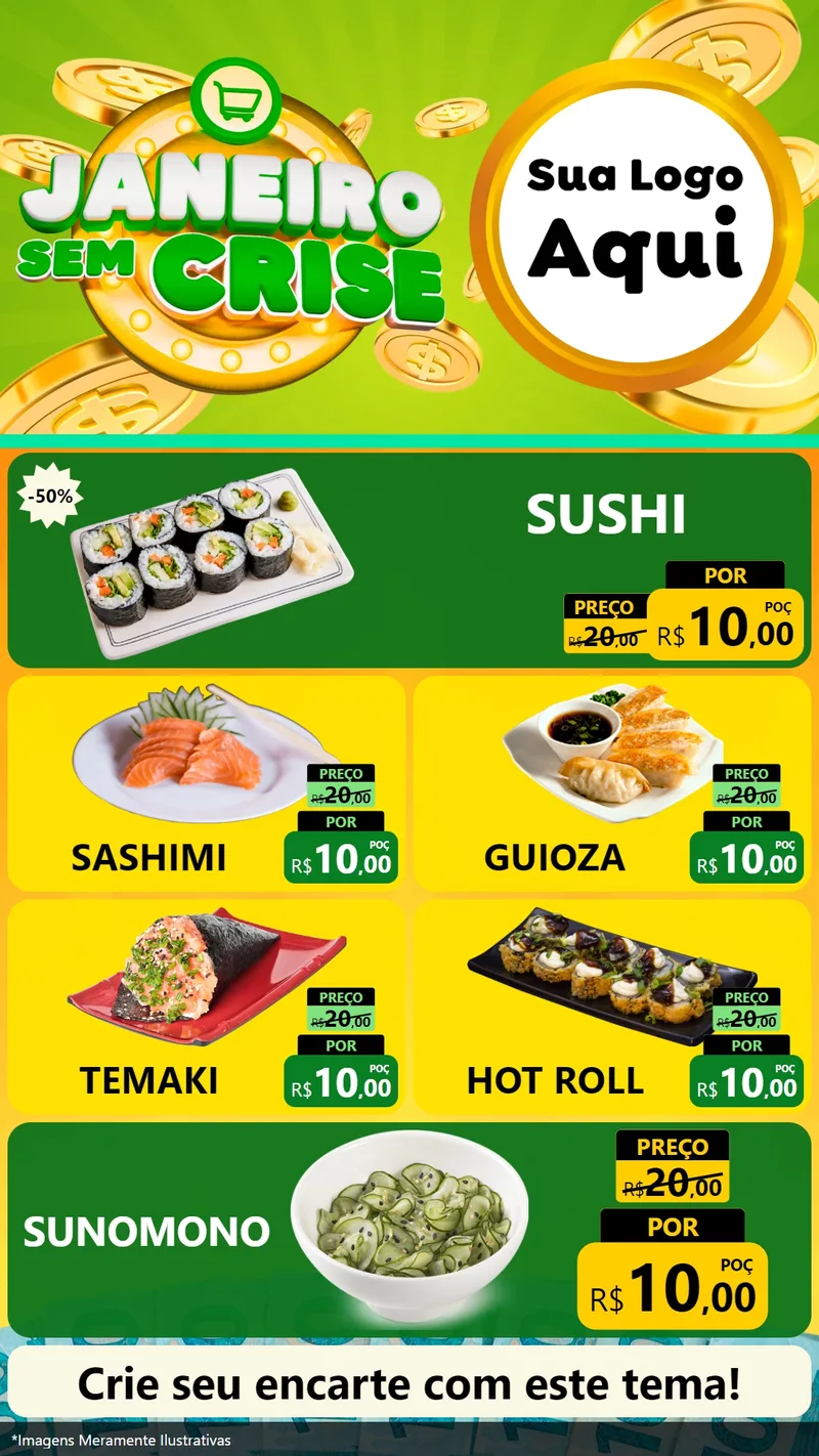 Modelo de TV para TV Vertical com o tema Janeiro Sem Crise para Comida japonesa