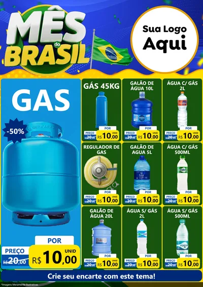 Modelo de Encarte para Encarte A4 Vertical com o tema Mês do Brasil para Água e gás