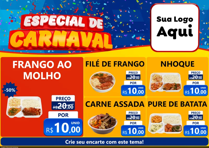 Modelo de Encarte para Encarte A4 Horizontal com o tema Especial de Carnaval para Restaurante