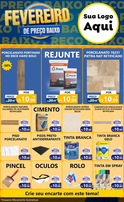 Modelo de Encarte para Encarte Grande com o tema Fevereiro de Preço Baixo para Pisos e revestimentos