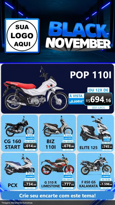 Modelo de Rede Social para Stories com o tema Black November para Concessionaria de Motos