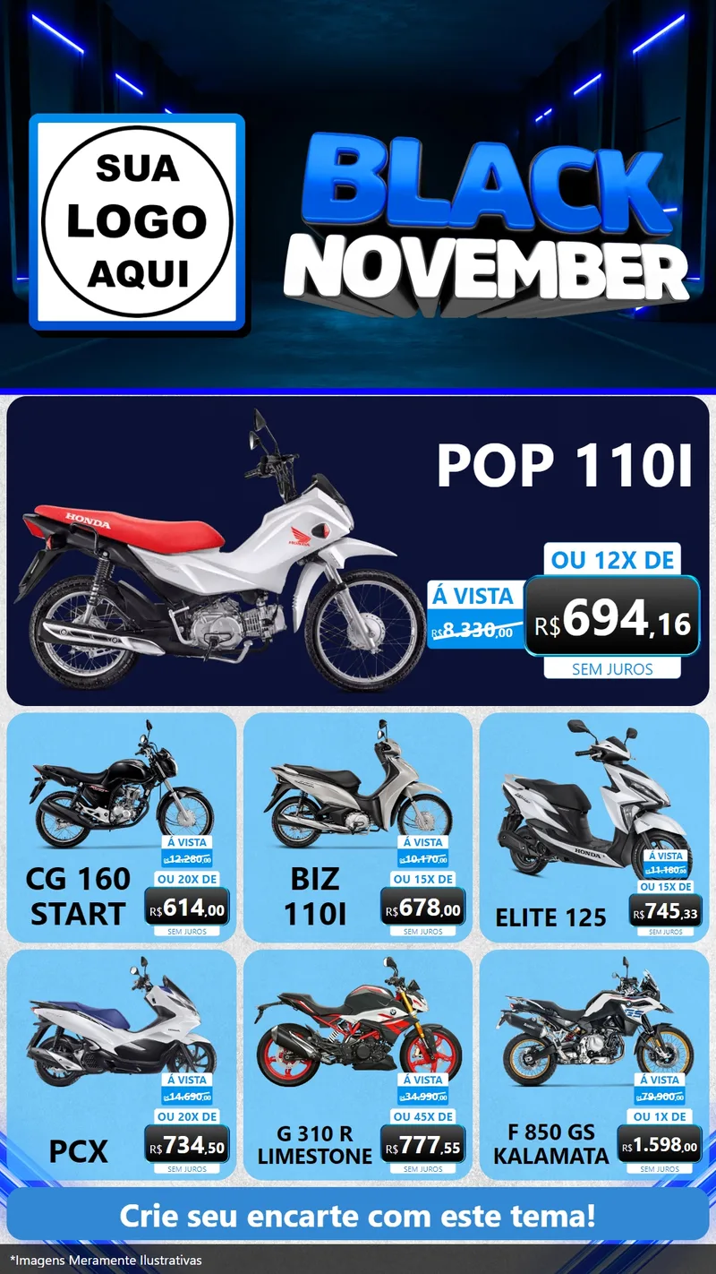 Modelo de Rede Social para Stories com o tema Black November para Concessionaria de Motos