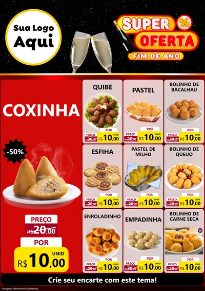Modelo de Encarte para Encarte A4 Vertical com o tema Super Oferta Fim de Ano para Salgadaria
