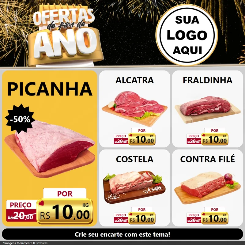 Modelo de Rede Social para Feed Facebook com o tema Ofertas de Fim de Ano para Açougue