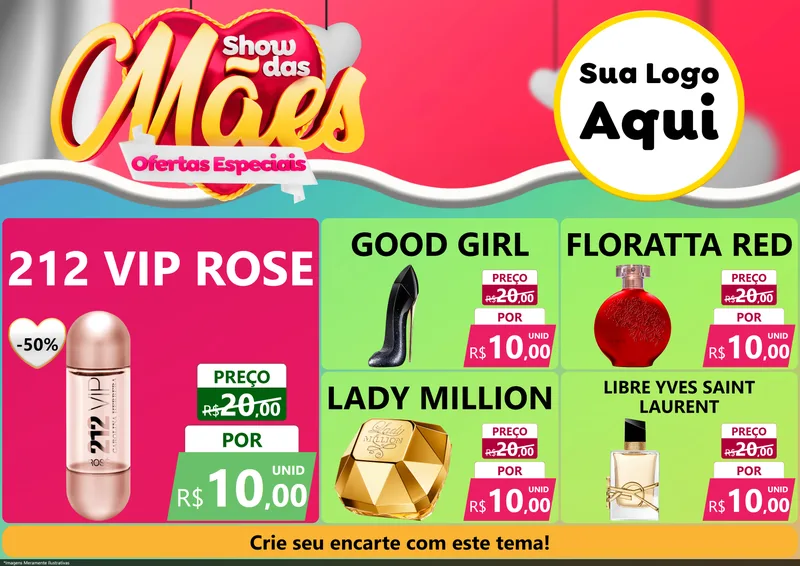 Modelo de Encarte para Encarte A4 Horizontal com o tema Show das Mães - Ofertas Especiais para Perfumes