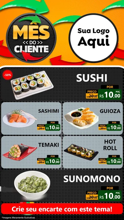 Modelo de TV para TV Vertical com o tema Mês do Cliente para Comida japonesa