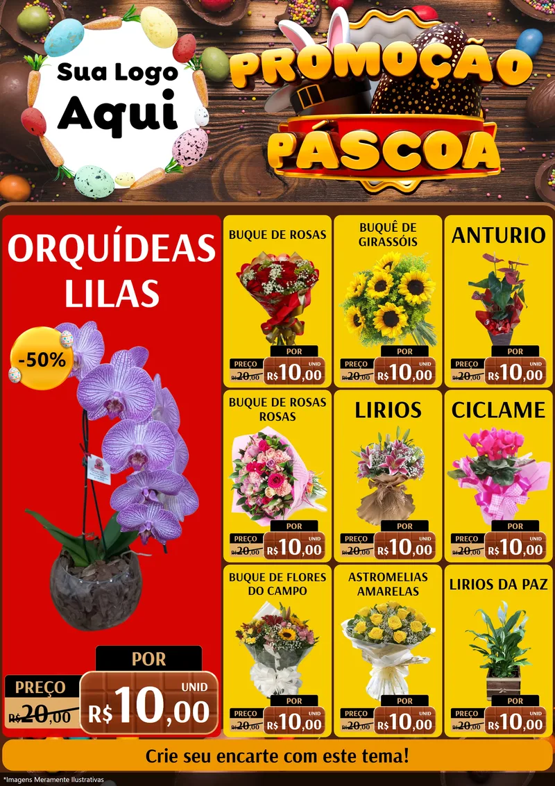 Modelo de Encarte para Encarte A4 Vertical com o tema Promoção Páscoa para Floricultura e jardim