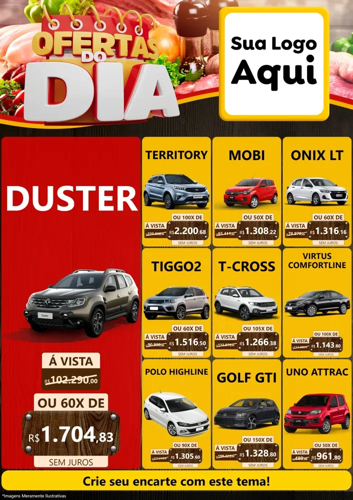 Modelo de Encarte para Encarte A4 Vertical com o tema Ofertas do Dia para Concessionaria de Carros