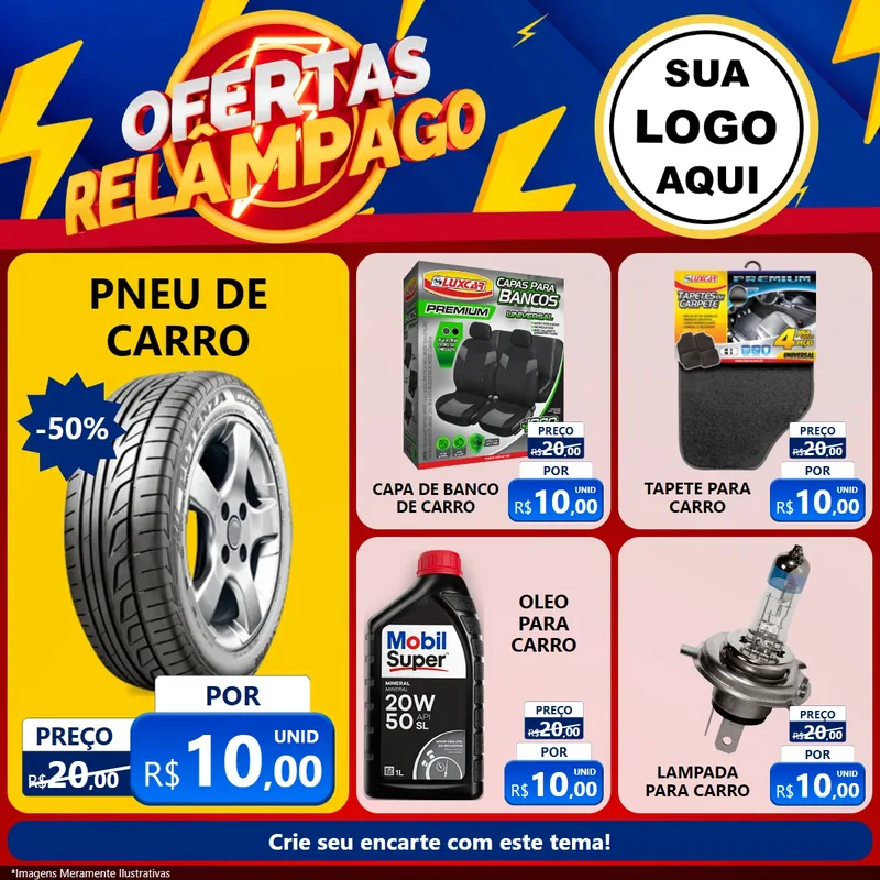 Modelo de Rede Social para Feed Facebook com o tema Ofertas Relâmpago para Auto peças