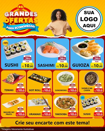 Modelo de Rede Social para Feed Instagram com o tema Grandes Ofertas Para Economizar! para Comida japonesa