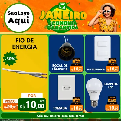 Modelo de Rede Social para Feed Facebook com o tema Janeiro - Economia Garantida para Materiais Elétricos