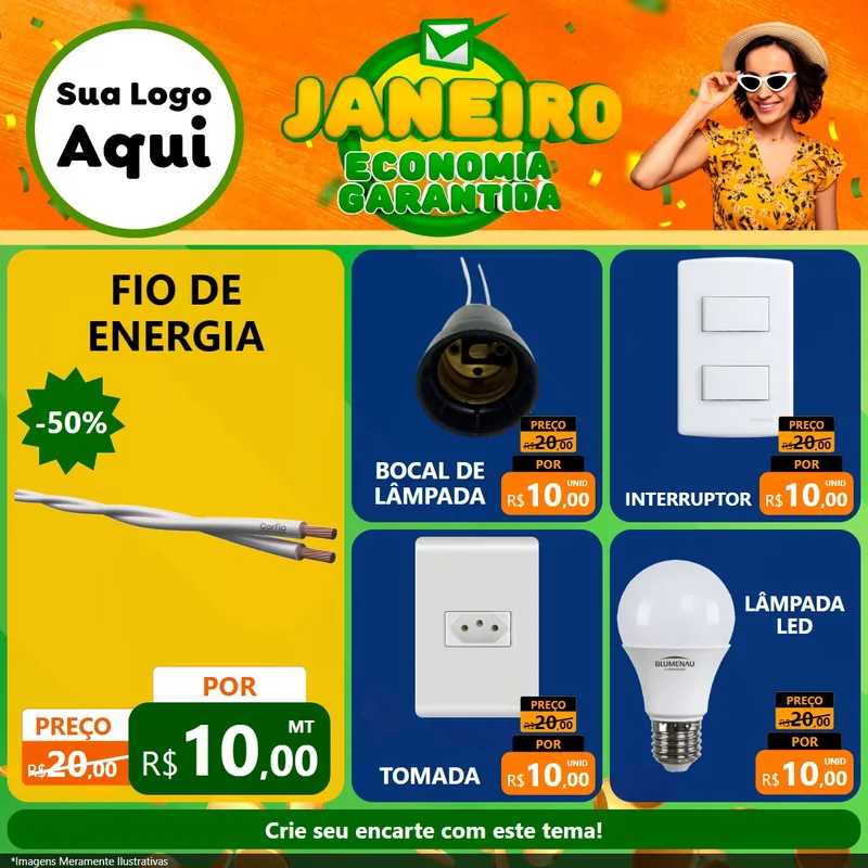 Modelo de Rede Social para Feed Facebook com o tema Janeiro - Economia Garantida para Materiais Elétricos