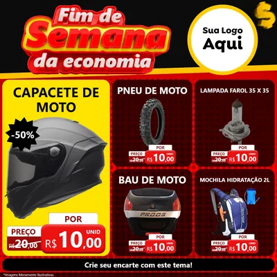 Modelo de Rede Social para Feed Facebook com o tema Fim de Semana da Economia para Moto peças