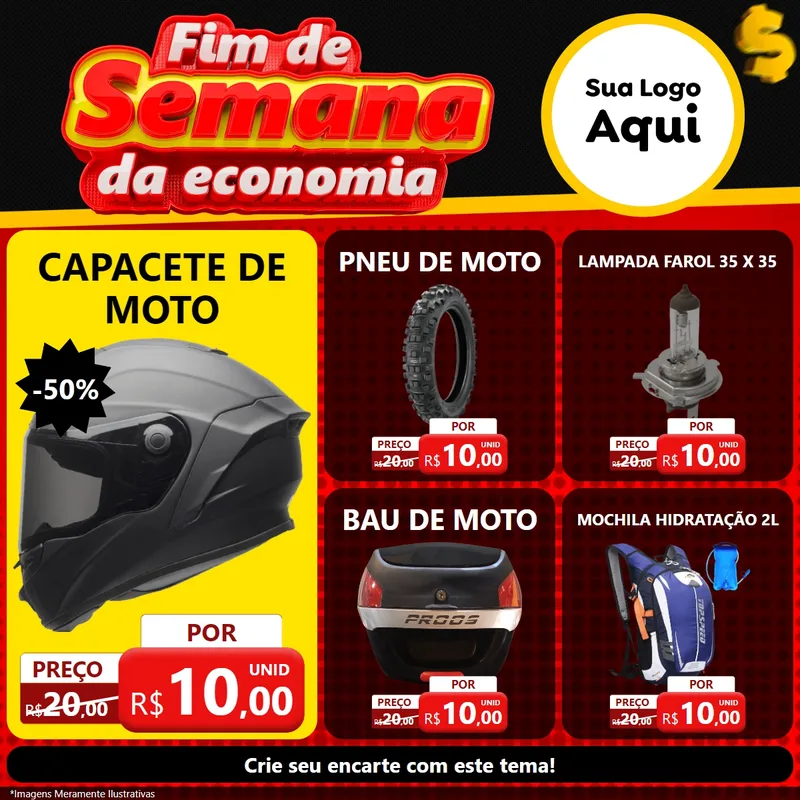 Modelo de Rede Social para Feed Facebook com o tema Fim de Semana da Economia para Moto peças