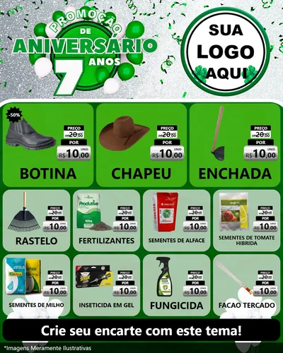 Modelo de Rede Social para Feed Instagram com o tema Promoção de Aniversário - 7 Anos para Agropecuária