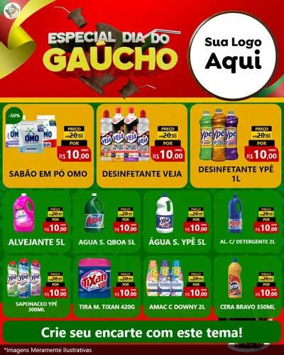 Modelo de Rede Social para Feed Instagram com o tema Especial Dia do Gaúcho para Produtos de Limpeza