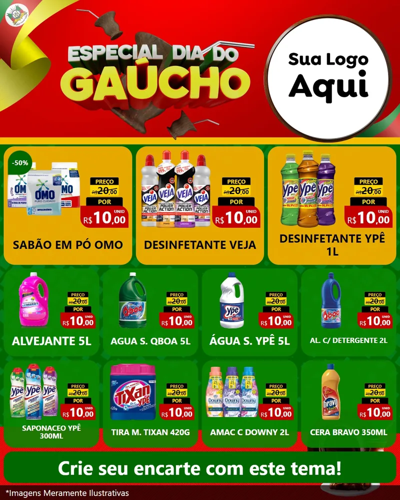 Modelo de Rede Social para Feed Instagram com o tema Especial Dia do Gaúcho para Produtos de Limpeza