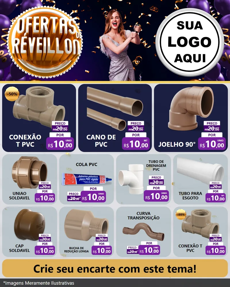 Modelo de Rede Social para Feed Instagram com o tema Ofertas de Réveillon para Tubos e conexões