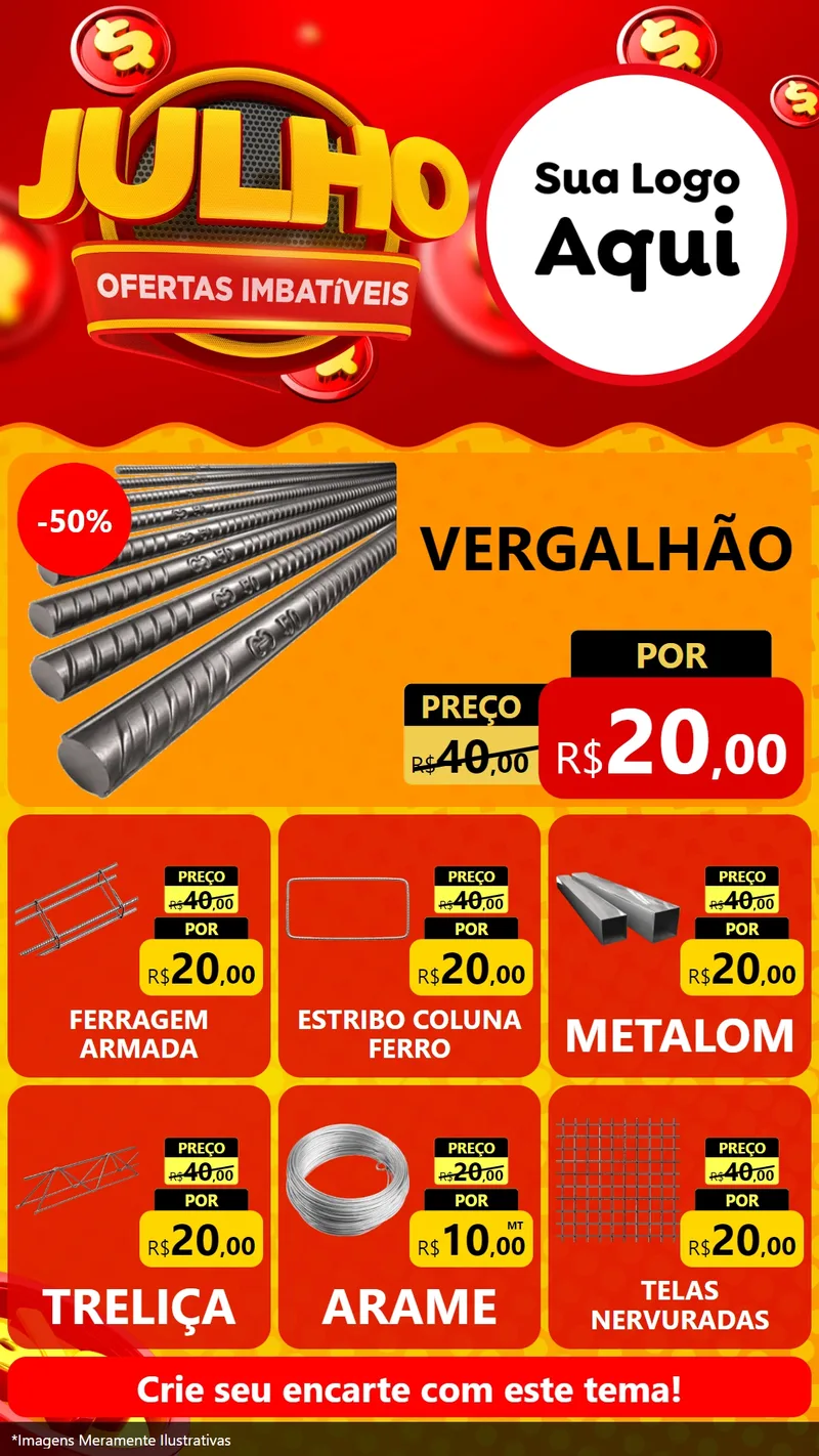 Modelo de Rede Social para Stories com o tema Julho Ofertas Imbatíveis para Ferragens