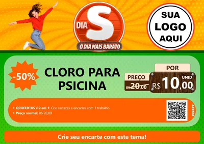 Modelo de Cartaz para Cartaz A4 Horizontal com o tema Dia S - O Dia Mais Barato para Produtos para Piscina