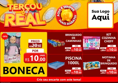 Modelo de Encarte para Encarte A4 Horizontal com o tema Terçou do Real para Brinquedos