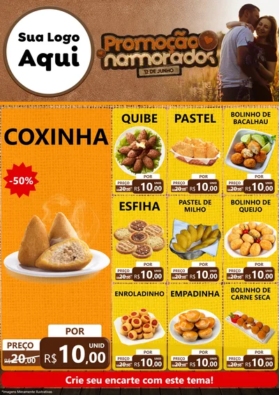 Modelo de Encarte para Encarte A4 Vertical com o tema Promoção Namorados para Salgadaria