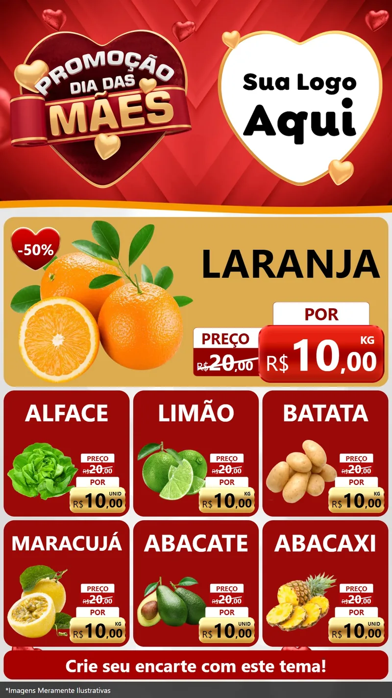Modelo de Rede Social para Stories com o tema Promoção Dia das Mães para Hortifrúti