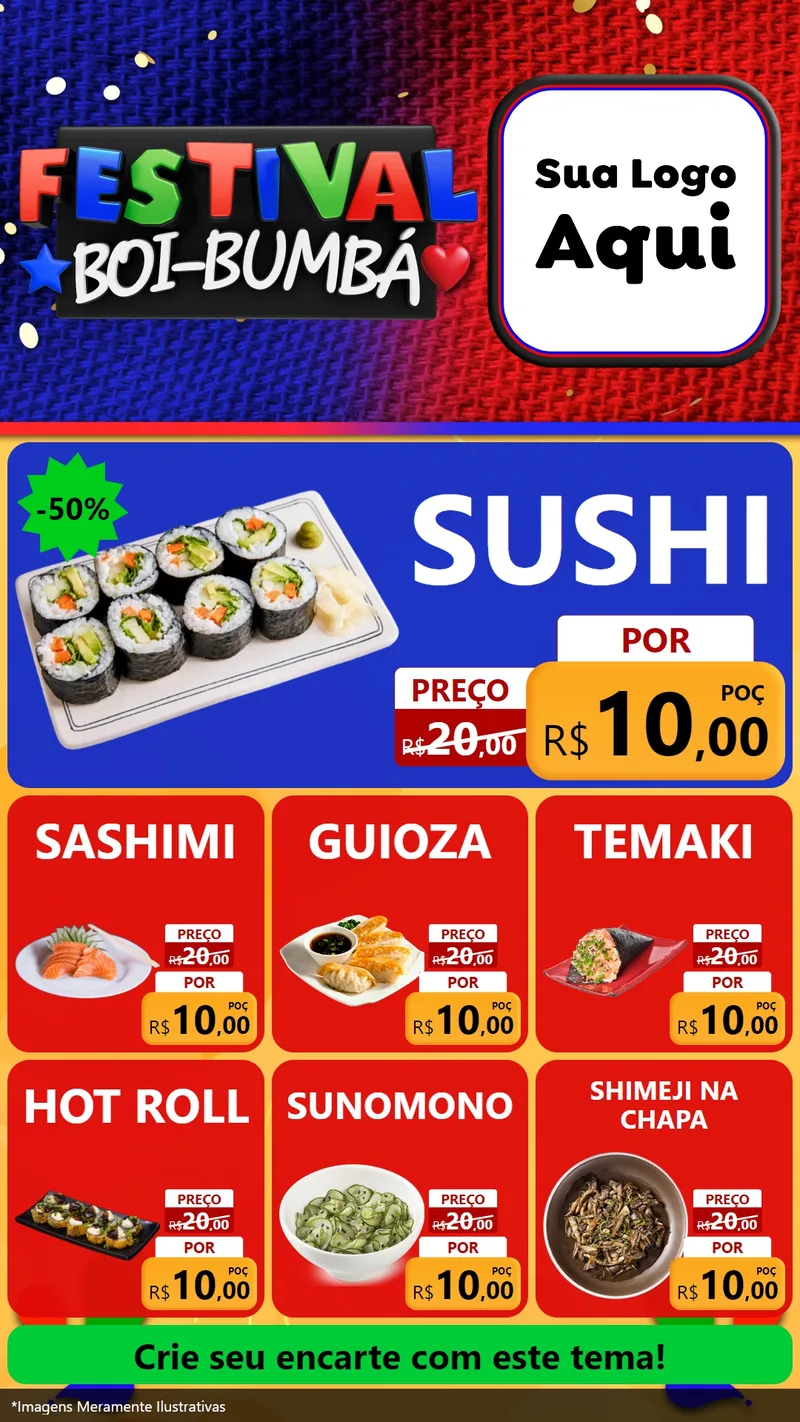 Modelo de Rede Social para Stories com o tema Festival Boi-Bumbá para Comida japonesa