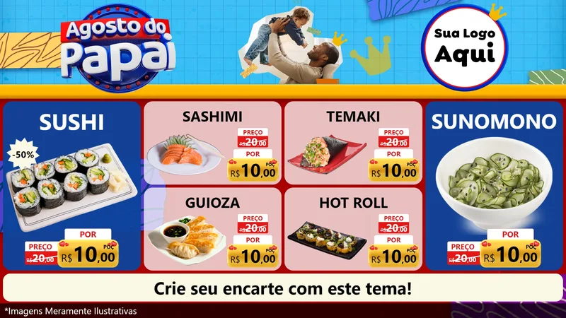 Modelo de TV para TV Horizontal com o tema Agosto do Papai para Comida japonesa