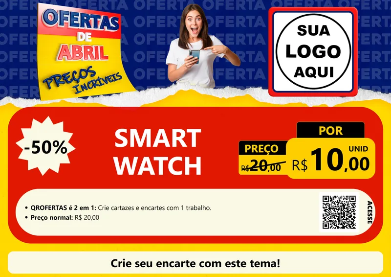 Modelo de Cartaz para Cartaz A4 Horizontal com o tema Ofertas de Abril - Preços Incríveis para Informática