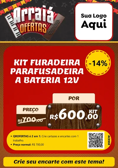 Modelo de Cartaz para Cartaz A4 Vertical com o tema Arraiá de Ofertas - Junina para Maquinas e Ferramentas