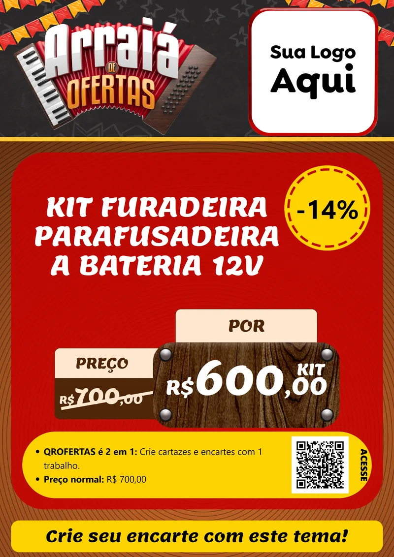 Modelo de Cartaz para Cartaz A4 Vertical com o tema Arraiá de Ofertas - Junina para Maquinas e Ferramentas