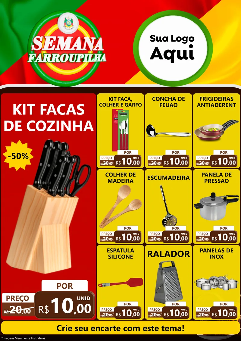 Modelo de Encarte para Encarte A4 Vertical com o tema Semana Farroupilha para Utilidades Domésticas