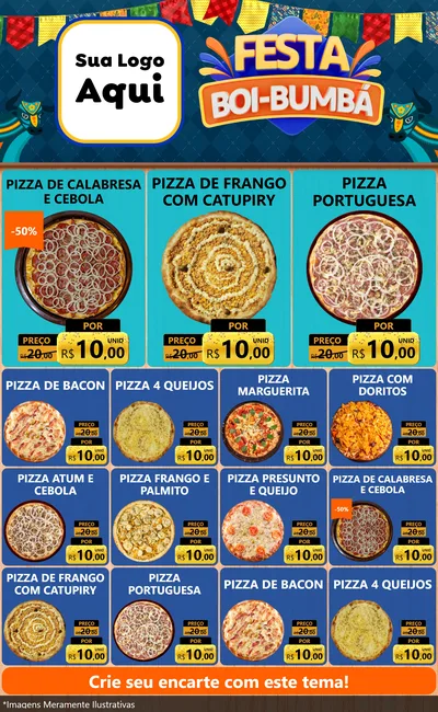 Modelo de Encarte para Encarte Grande com o tema Festa Boi Bumbá para Pizzaria