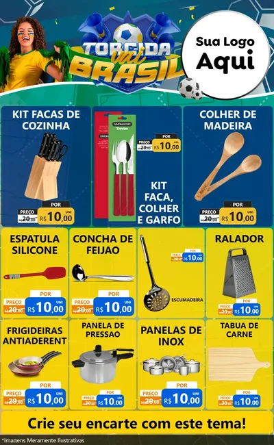 Modelo de Encarte para Encarte Grande com o tema Torcida Vai Brasil - Copa para Utilidades Domésticas