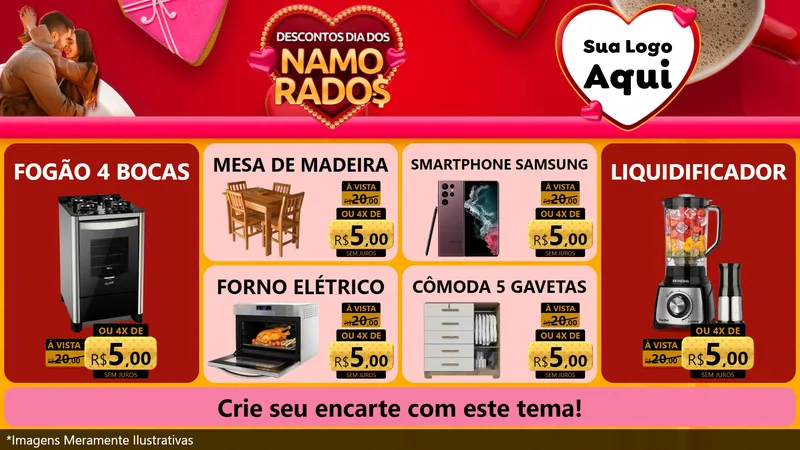 Modelo de TV para TV Horizontal com o tema Descontos Dia dos Namorados para Móveis e Eletro