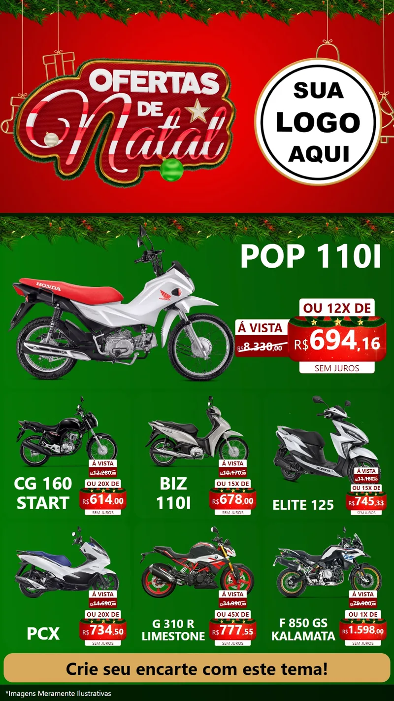 Modelo de Rede Social para Stories com o tema Ofertas de Natal para Concessionaria de Motos