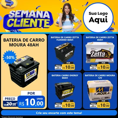 Modelo de Rede Social para Feed Facebook com o tema Semana do Cliente para Baterias Elétricas