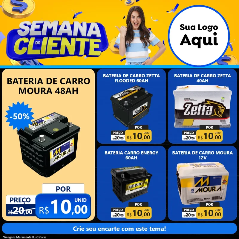 Modelo de Rede Social para Feed Facebook com o tema Semana do Cliente para Baterias Elétricas