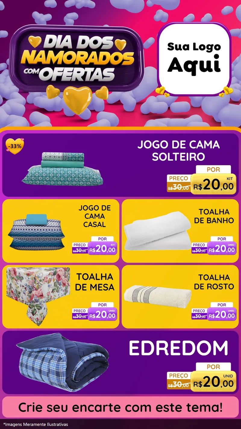 Modelo de TV para TV Vertical com o tema Dia Dos Namorados Com Ofertas para Cama, Mesa e Banho